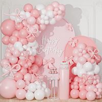 Kit de guirlande de ballons en latex rose et blanc avec ballons nœud papillon pour l'anniversaire des filles, la fête prénatale, la décoration d'arche et de fond de scène