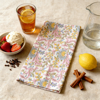 Ensemble de nappes en polyester à imprimé floral indien de haute qualité, serviettes en coton lin, couleur rose, nouveau cadeau pour la maison ou utilisation hôtelière
