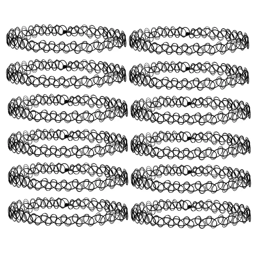 Go Party Großhandel 12 teile/satz Black Stretch Tattoo Choker Halskette Frauen Punk Gothic Elastic Hollow Anhänger Halsketten Schmuck