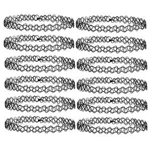 Aller fête en gros 11 Styles 12 pièces/ensemble noir Stretch <span class=keywords><strong>tatouage</strong></span> <span class=keywords><strong>collier</strong></span> ras du <span class=keywords><strong>cou</strong></span> femmes Punk gothique élastique creux pendentifs colliers - Product Image 1