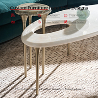Table basse multifonctionnelle en bois de luxe léger avec tiroirs de rangement silencieux, cadre minimaliste fin en métal doré électroplaqué