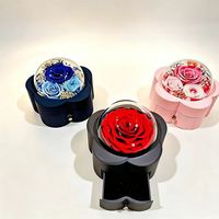 Éternelle fraîche acrylique fleur collier anneau véritable Rose carré boîte à bijoux pour le nouvel an fête des mères saint valentin cadeaux