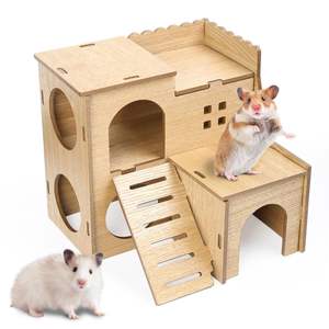 Grand chalet en bois de cochon d'Inde Accessoires de <span class=keywords><strong>cage</strong></span> pour hamster Maison de hamster en bois Cachette de hamster avec toboggan - Product Image 1