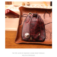 Nouvelle mini-clé universelle vintage en cuir pleine fleur tanné végétal, mini-sac à main unisexe