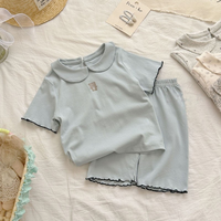 Setelan Baju Bayi Perempuan Balita Berkerah dengan Manset Ruffle, Katun Organik, Motif Bunga, Kancing, dan Model Romper