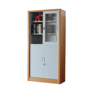 Meubles de bureau en métal, armoires à dossiers avec portes coulissantes en verre, garde-corps en bois, armoire de rangement avec étagères réglables - Product Image 5