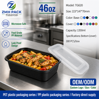 Boîte à lunch Bento Zmh 46oz en PP avec logo personnalisé, sans BPA, jetable, anti-fuite, pour sandwichs et repas