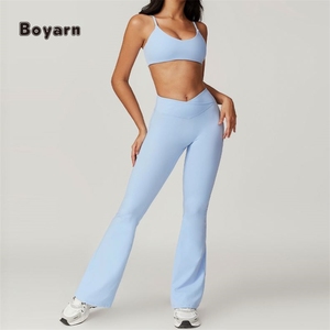 Boyarn vêtements de sport pour femmes 4 pièces ensemble de sport séchage rapide Yoga entraînement Gym Fitness taille élastique manches courtes respirant - Product Image 2