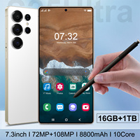 Modelo Popular Ultimate S25 Ultra, Teléfono Inteligente 5G con Lápiz Óptico, Pantalla Grande HD de 7.3 Pulgadas, Cámara de 108MP, Batería de 8800mAh, 16GB+1TB