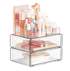 Organizador de Maquillaje Transparente de 3 Niveles con Cajón, Almacenamiento de Cosméticos para Cómoda, Encimera y Baño, para Lápiz Labial, Brochas y Cuidado de la Piel - Product Image 1
