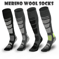 Chaussettes de ski thermiques en laine mérinos épaisse, hauteur genou, entièrement en tissu éponge, chaudes, respirantes, longues, pour le ski, le snowboard et la randonnée en hiver