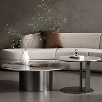 Ensemble de tables basses design pour salon, tables basses rondes en acier inoxydable + table d'angle
