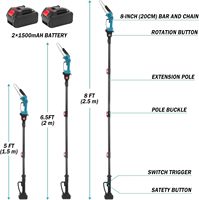 Scies à perche électriques sans fil 2-en-1 pour l'élagage des arbres - Scie à chaîne à perche de 6 pouces avec batterie et perches d'extension