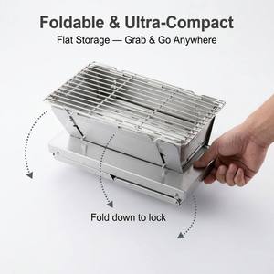 Réchaud de camping et barbecue d'extérieur avec grille en acier, rangement plat compact pour jardin, maison de campagne et voyage - Product Image 2