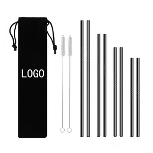 Rietjes Set Milieuvriendelijk Herbruikbaar Metalen Logo 304 Roestvrij Staal Stro Met Tas Op Maat Gratis Sample Bar Accessoires