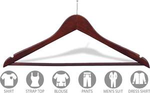 Cintres en bois pour costumes d'hôtel avec serrure à anneau en métal <span class=keywords><strong>antivol</strong></span> Cintres en bois pour vêtements, manteaux et pantalons pour armoires de magasin et de salon - Product Image 3