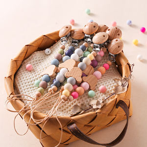 Chupetas de silicona de grado alimenticio para bebé, pinzas para pezones, Chupetas de forma redonda florales y de dibujos animados con cadena para alimentación de bebé - Product Image 2