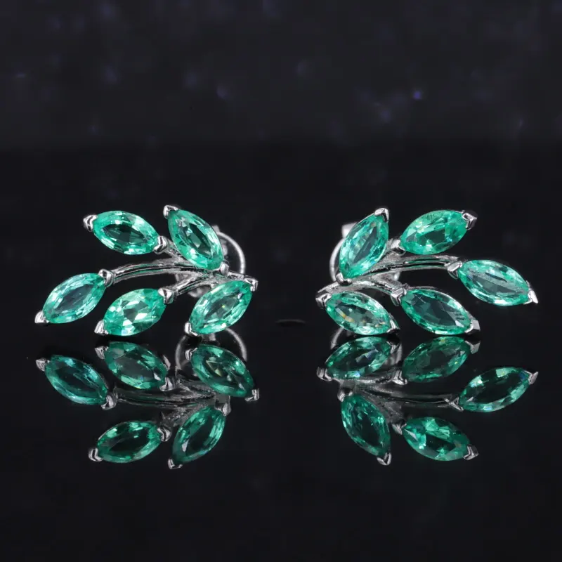Natural Green Leaves 2*4mm 2.5*5mm marquise cut Colombian Emerald S925 Sliver Cluster Earrings