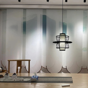 Cortina de Lino Filtrante con Marco Metálico, Biombo Decorativo con Textura, Separador de Espacios Estilo Chino para Salón de Té, Gasa Lisa - Product Image 1