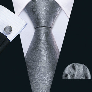 批发高品质定制设计商务男士西装领带灰色pisley pisley丝质男士领结 - Product Image 5