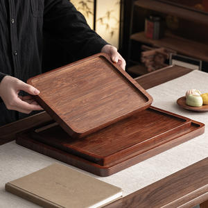 Plateau rectangulaire pliable en bois de bambou poignée de Style chinois service à un niveau pour la maison salle à manger <span class=keywords><strong>cuisine</strong></span> pour gâteau eau salle de bain - Product Image 3