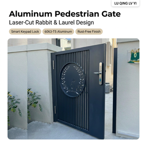 <span class=keywords><strong>Portail</strong></span> piétonnier de luxe en aluminium avec médaillon découpé au laser motif lapin <span class=keywords><strong>et</strong></span> laurier, serrure à clavier intelligent, couleur anthracite - Product Image 1