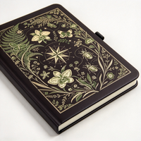 Carnet personnalisé noir en PU à couverture rigide, motif botanique vintage, orchidée, papillon, étoile céleste, journal, cadeau