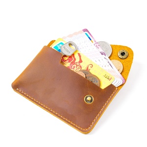 New Handmade Genuine Leather Card Holder Creative Compact Snap-button Coin Purse Vintage Solid Color Card Holder - Product Image 5