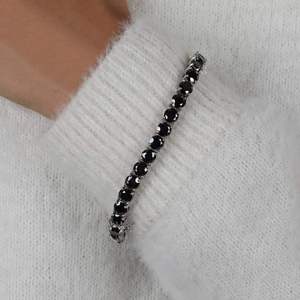 Moissanite Black Round Cut Gem Stone Tennis Bracelet Dainty Edgy Minimalist Dark Style Chain Bracelet Jewelry Gift for <b>Men</b> Women - Product Image 2