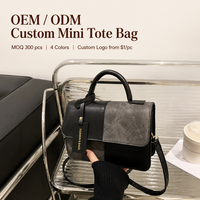 Sac fourre-tout mini en cuir PU personnalisé avec logo OEM, sac à bandoulière color block avec boucle magnétique pour femme, MOQ 300