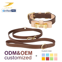 Maßgefertigtes Modisches Halsband- und Leinenset für Haustiere mit Schleifendekoration aus Veganem Echtleder, Verstellbare Metallschnalle, Weiches Lederhalsband für Hunde