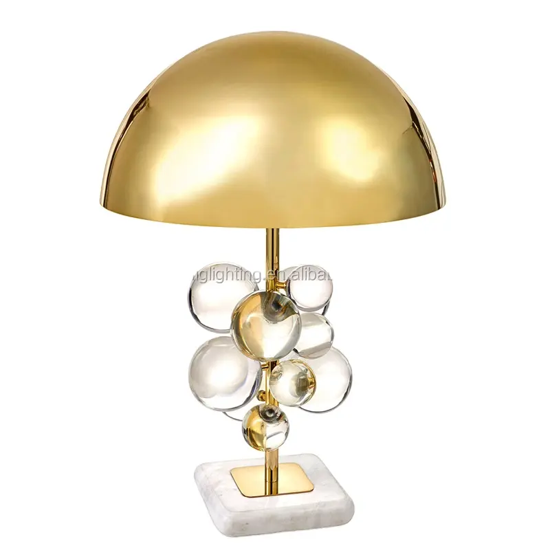 Simig lighting natural art deco glass crystal ball lamp premium luxury gold mushroom rechargeable hotel table lamp