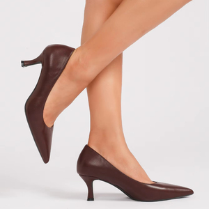 Chaussures à talons pour femmes en <span class=keywords><strong>cuir</strong></span> mat noir à bout pointu 6002-25, <span class=keywords><strong>talon</strong></span> moyen, confortables, chaussures à talons hauts pour le travail de bureau - Product Image 5
