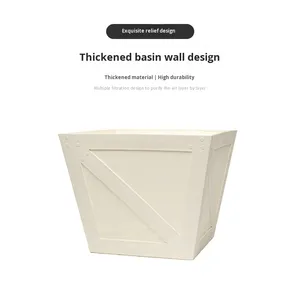 Pot de fleurs carré en résine, nouveau motif grain de bois et écorce d'arbre, sur pied, robuste et durable, <span class=keywords><strong>pour</strong></span> roses grimpantes, texture naturelle du grain du bois - Product Image 3