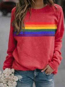 Colorful Women <strong>Rainbow</strong> <strong>Tops</strong> Ladies Fashion Striped Hoodie Sweater Female Casual Long Sleeve O-neck Pullovers for Women - Product Image 5