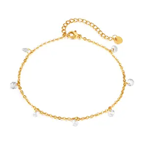 Fashion Jewelry Simple Cute 18K Gold Plated Zirconia PVD 18K Gold Plated Stainless Steel Anklets For Women