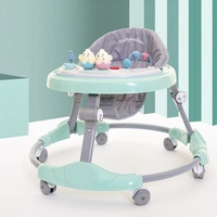 Marche-bébé 2 en 1 pliable en plastique avec plateau musical amovible, marche-bébé d'apprentissage et d'activités avec roues et siège