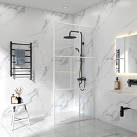 Partisi Kamar Mandi Kaca Temper Berlapis Emas dengan Bingkai, Dapat Disesuaikan, untuk Shower Walk-in, Tipe Kering-Basah Terpisah, Ukuran 3/8 Inci dan 5/16 Inci