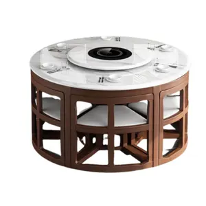 Nordic luxury marble dining table and chair set, electric turntable stove, suitable for hotels, villas, apartments, restaurants