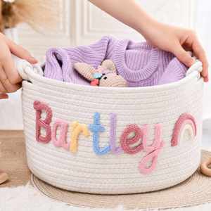 Grand panier de rangement pliable - Panier décoratif en corde de coton personnalisable pour couches, jouets et articles de salon - Product Image 3