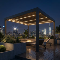 Pergola Intégrée avec Éclairage LED RGB Extérieur, Toit à Lames Motorisées, Pavillon de Jardin en Aluminium Thermolaqué pour l'Amusement