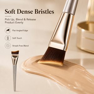 Pinceau de maquillage professionnel à poils denses et à tête plate pour fond de teint liquide ou crème, application sans démarcation - Product Image 3