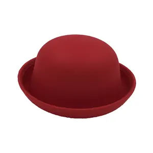 HZM-23078 Cute Kid Wool Bowler Hats - Girls Boys Derby Fedora Caps with Roll-up Brim