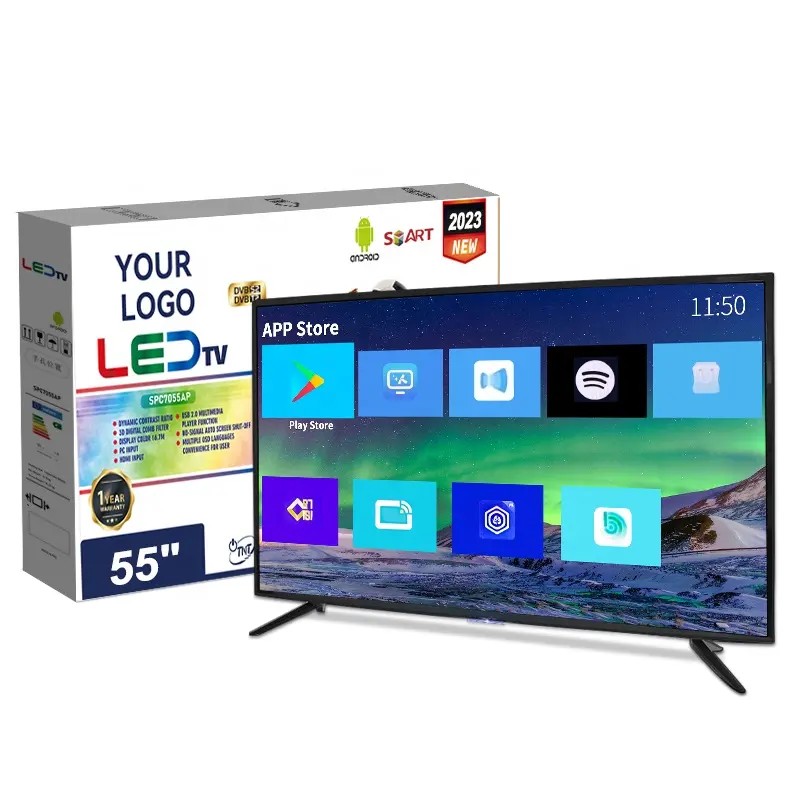 TV Smart 55 Inch Android Smart LED 65 Inch Full Flat Screen 4K Smart TV OEM Television 32 43 50 Inch LED Display Screen