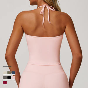 Top corto deportivo de compresión con tirantes finos para mujer, camisetas sin mangas con cuello <span class=keywords><strong>Halter</strong></span> de secado rápido - Product Image 1