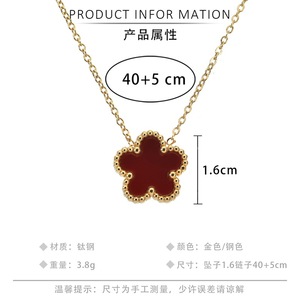 Collana di Lusso in Acciaio Inossidabile Placcato Oro 18k di Alta Qualità, Gioiello Portafortuna con <span class=keywords><strong>Quadrifoglio</strong></span> e Fiore di Prugna da 15MM - Product Image 6