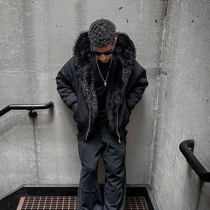 الجملة الوزن الثقيل بوكسي الشارع الشهير الفرنسية تيري طبقة مزدوجة فو الفراء سستة هوديي الرجال عكسها الفراء البريدي حتى هوديي - Product Image 4