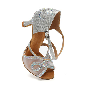 Zapatos de Baile Latino/Salsa/Cha-cha para Mujer LUOQIAO L624 <span class=keywords><strong>Rosa</strong></span>, con Brillantina, Pedrería, Parte Superior de Satén, Suela de Cuero Genuino, para Banquete - Product Image 6