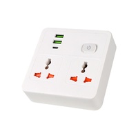 Adaptateur secteur mural universel 2 prises CA + 2 USB-A + 1 Type-C 13A à charge rapide avec interrupteur, convertisseur multi-prises pour voyage et maison