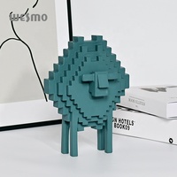 Résine Pixel Art Sculpture Moderne Géométrique De Table Décor Déclaration Décor À La Maison Accent Décoratif Vert Foncé Mouton Animal Statue
